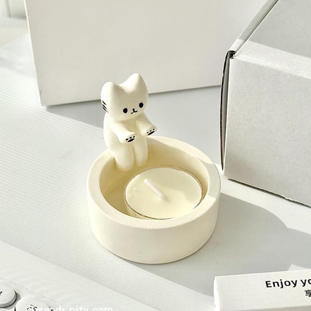 Cat Candlestick Holder made of high-quality resin, available in two colors, perfect for standard candles, adds charm and soothing aroma to home decor