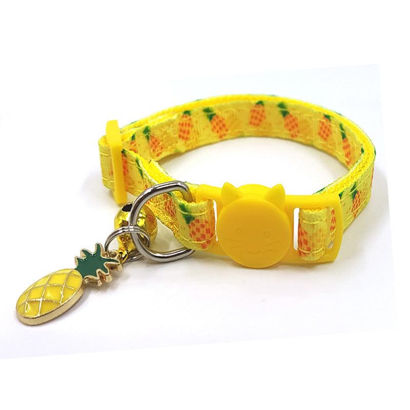 Pet Print Bell Cat Collar - Adjustable nylon collar with pet print design and bell, suitable for all seasons