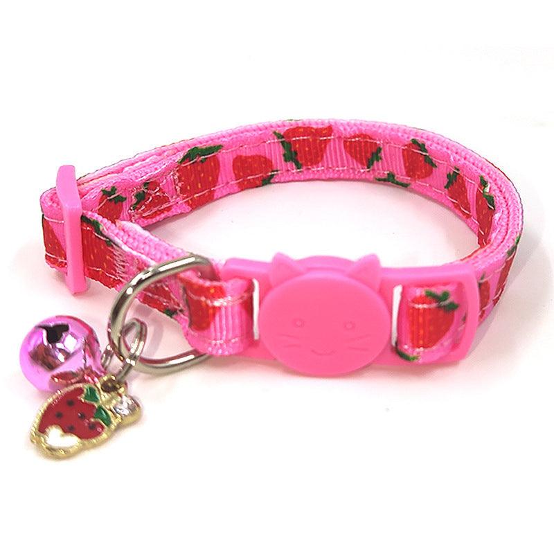 Pet Print Bell Cat Collar - Adjustable nylon collar with pet print design and bell, suitable for all seasons