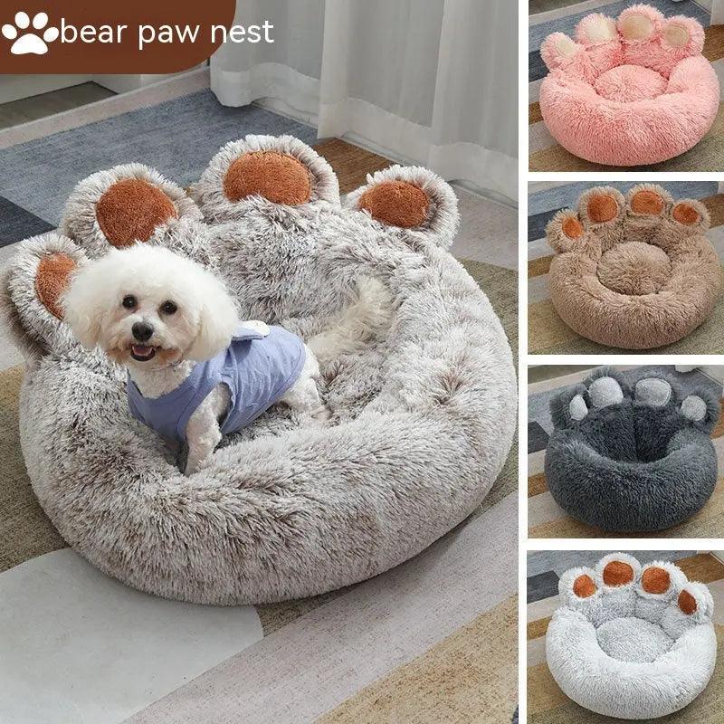 Plush Cathouse Doghouse Pet Bed - Cozy hand-shaped pet bed made from plush material, perfect for cats and small dogs.