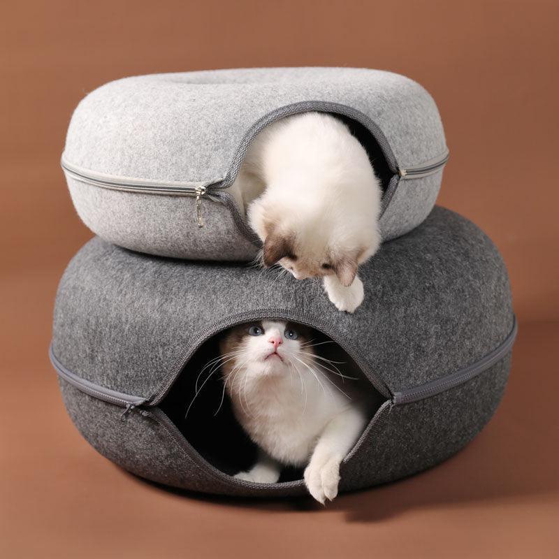 Cat Felt Tunnel Nest - Durable, washable felt material, double-layer structure, suitable for all seasons, available in small and large sizes