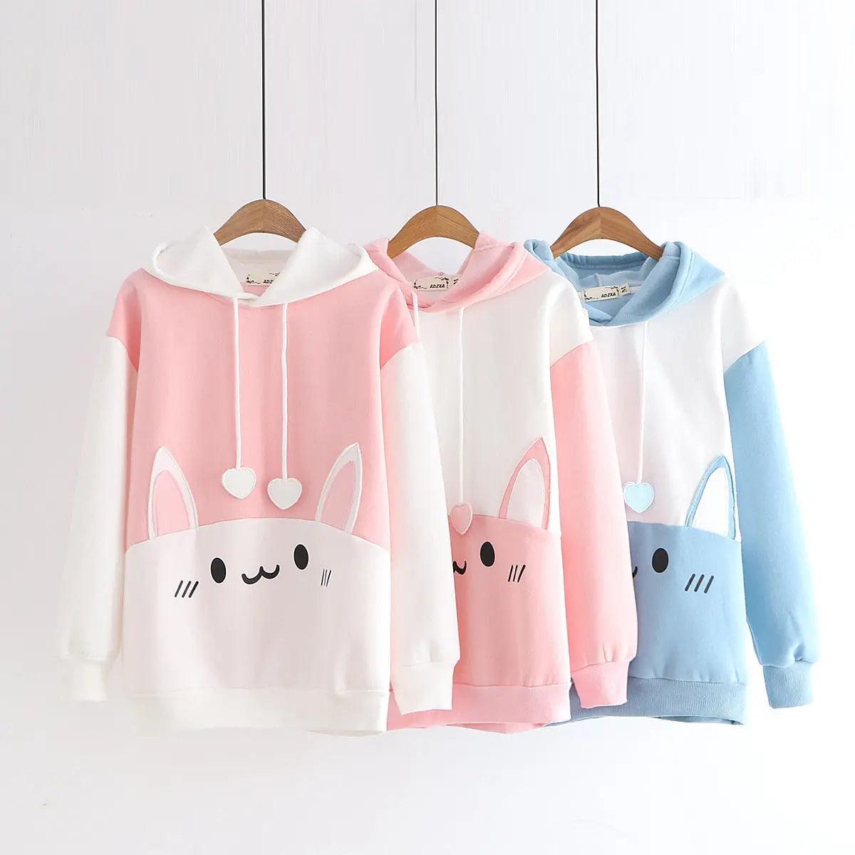 Japanese Cartoon Long Sleeve Hoodie - Stylish hoodie with cartoon pattern and hooded collar, ideal for casual wear.