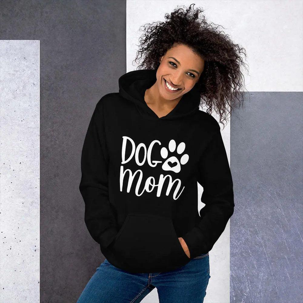 Women's Dog Mom Letter Print Hoodie - Cozy hoodie with 'Dog Mom' letter print, perfect for dog lovers.