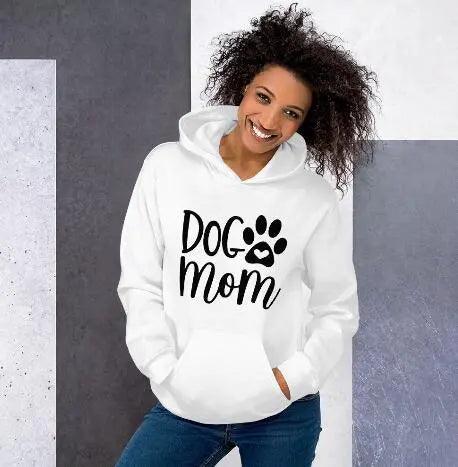 Women's Dog Mom Letter Print Hoodie - Cozy hoodie with 'Dog Mom' letter print, perfect for dog lovers.