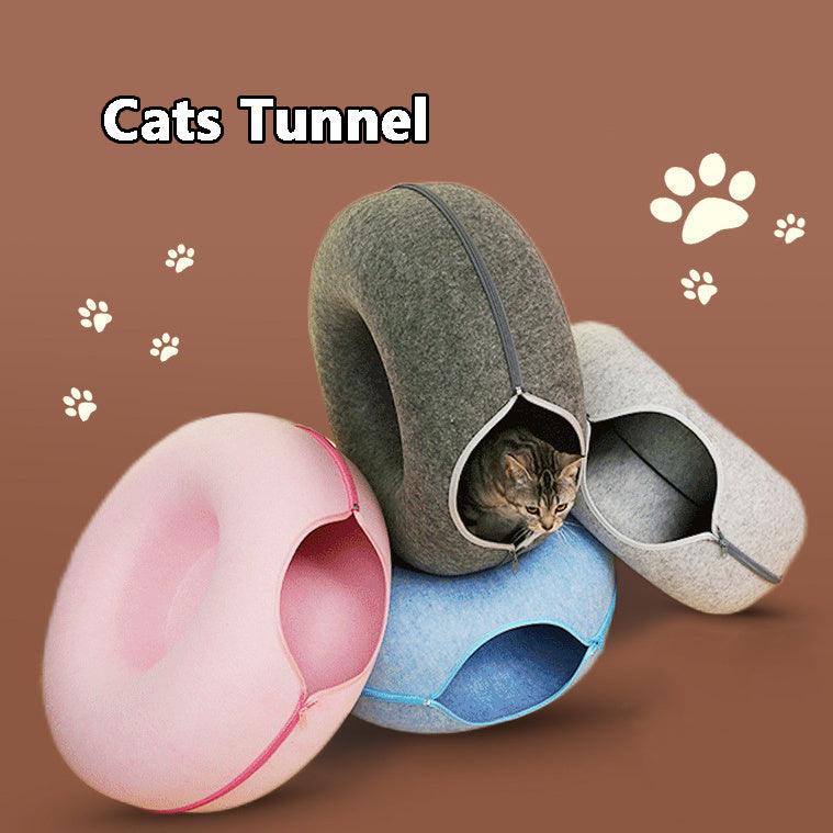 Cat Felt Tunnel Nest - Durable, washable felt material, double-layer structure, suitable for all seasons, available in small and large sizes