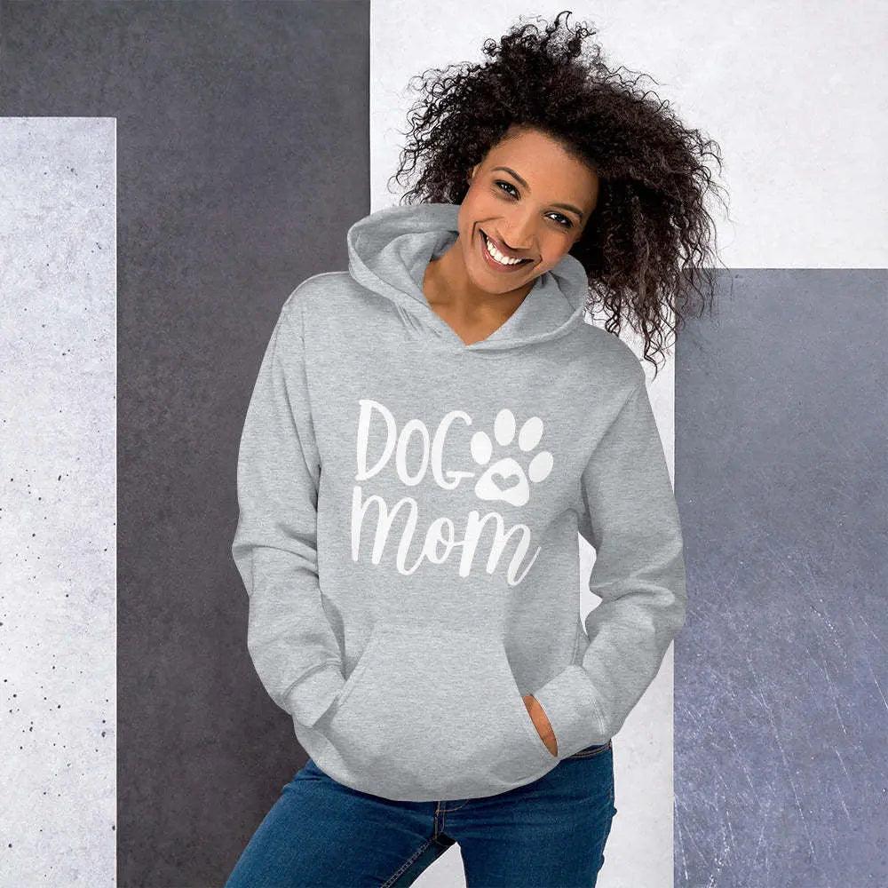 Women's Dog Mom Letter Print Hoodie - Cozy hoodie with 'Dog Mom' letter print, perfect for dog lovers.