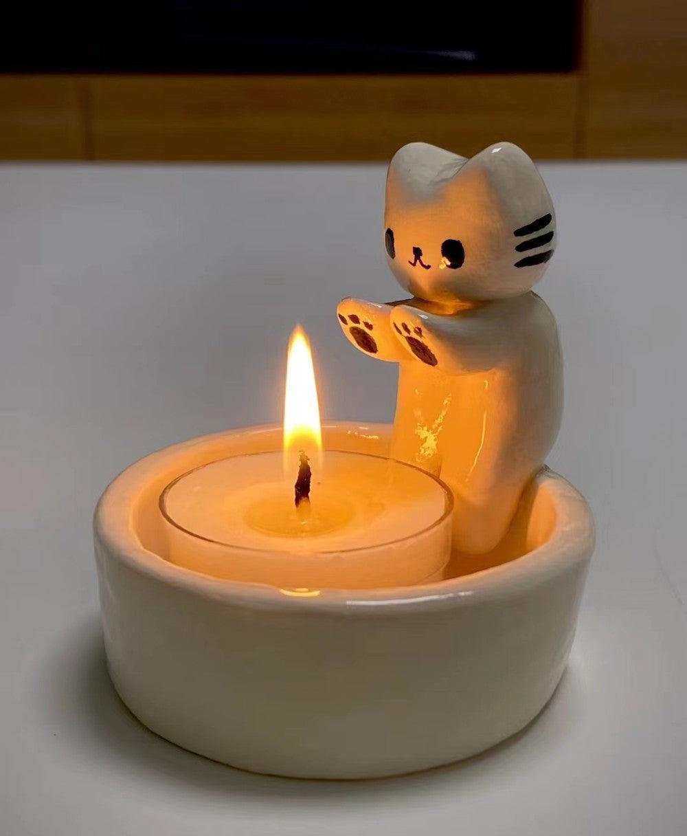 Cat Candlestick Holder made of high-quality resin, available in two colors, perfect for standard candles, adds charm and soothing aroma to home decor