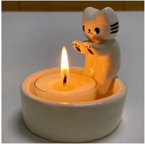 Cat Candlestick Holder made of high-quality resin, available in two colors, perfect for standard candles, adds charm and soothing aroma to home decor