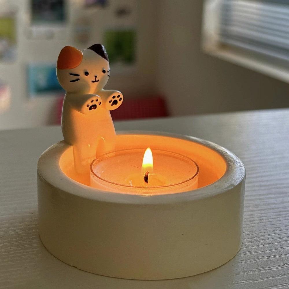 Cat Candlestick Holder made of high-quality resin, available in two colors, perfect for standard candles, adds charm and soothing aroma to home decor