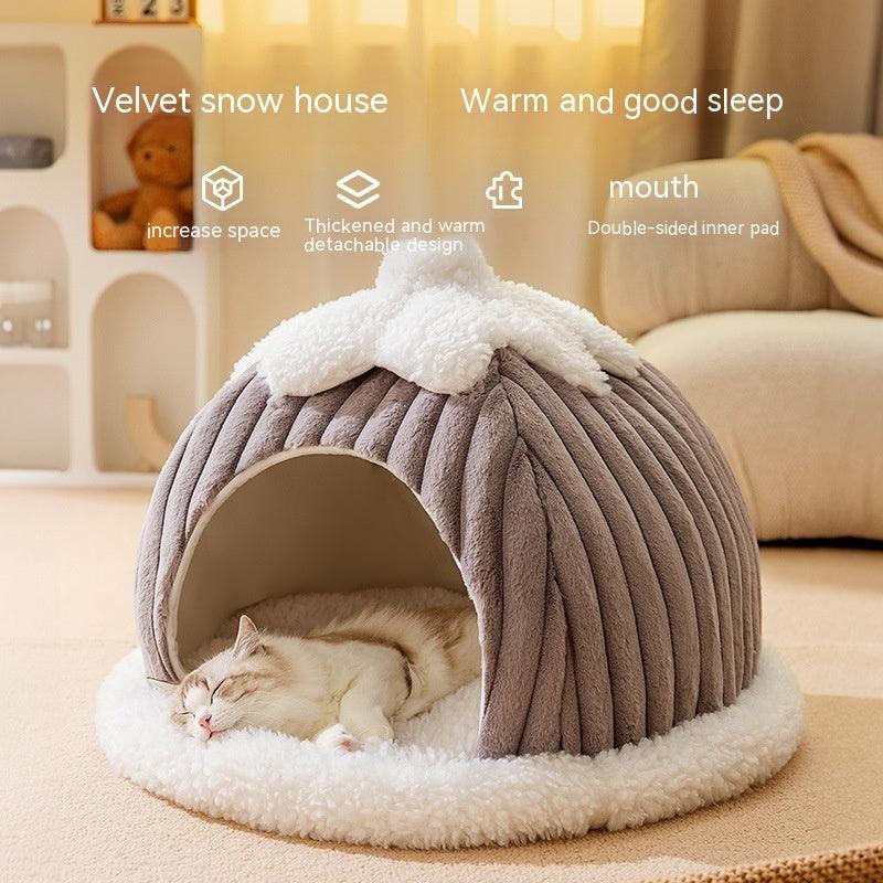 Cat Nest Bed - Soft PP Cotton for plush comfort. Available in S, M, and L sizes. Choose from stylish gray or calming green. Ideal for cats under 16kg