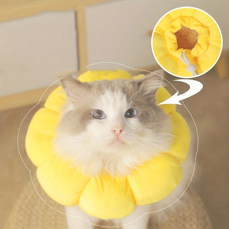 Sunflower Pet Recovery Collar - Adjustable Elizabethan cone for pets, with sunflower design, ideal for healing and comfort